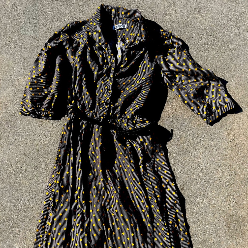 80s Vtg Polka Dot Striped Dress Sz Small